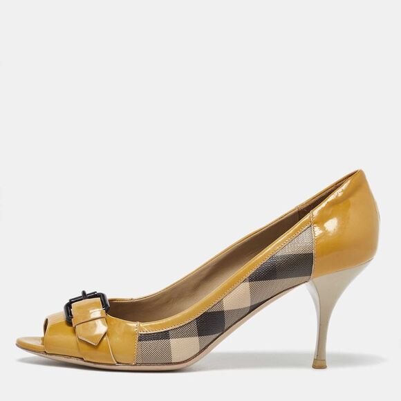 Burberry Tricolor Patent And Nova Check Canvas Peep Toe Pumps Size 40,New Products : American Fashion Style Bags On Sale